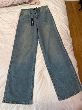 Fashion Nova Light Blue High-Rise Wide Leg Jeans